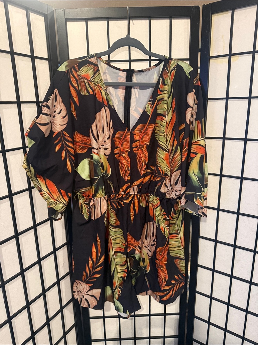 SHEIN Black Tropical Print Short Jumpsuit